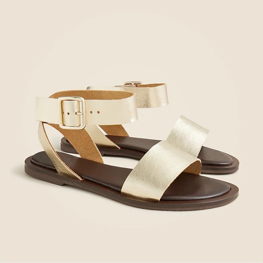 J. Crew Carsen Made-in-Italy ankle-strap sandals in metallic leather